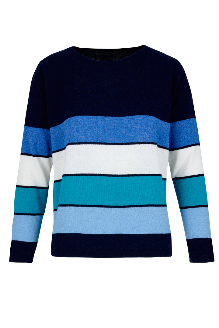 Cashmere Mix Sweater in Navy with Solid Stripes