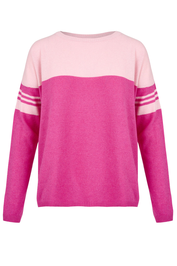 Cashmere Mix Sweater in Baby Pink & Cerise with Cerise Arm Rings