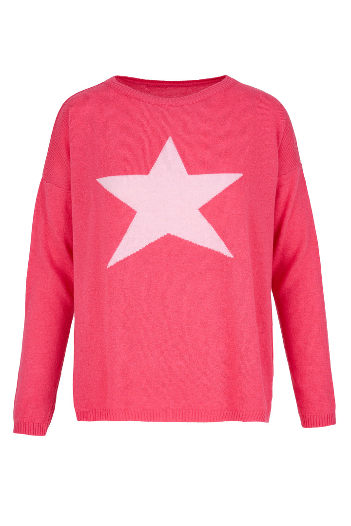 Cashmere Mix Sweater in Coral with Pink Star