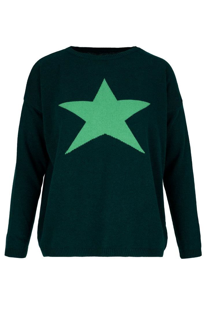Cashmere Mix Sweater in Forest Green with Green Star