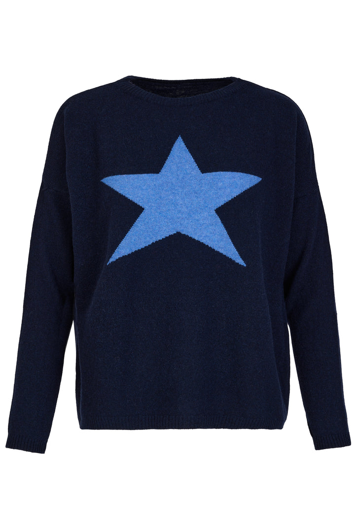 Cashmere Mix Sweater in Navy with Blue Star