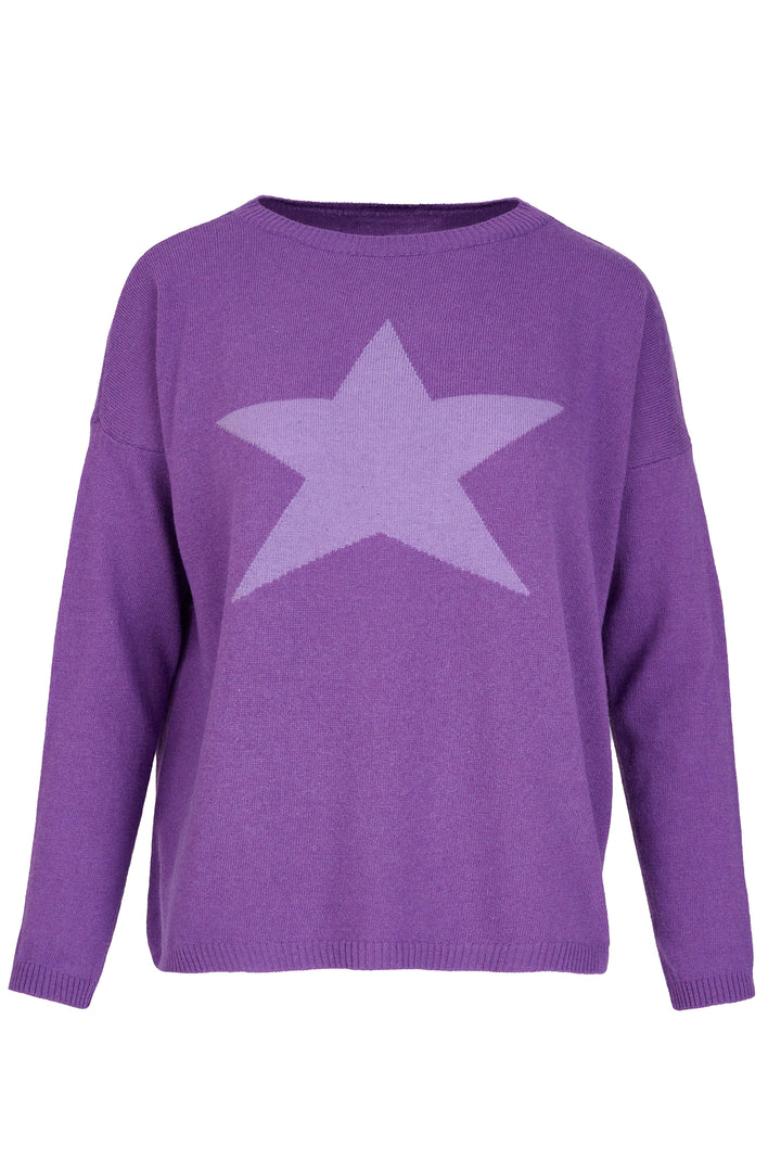 Cashmere Mix Sweater in Purple with Light Purple Star