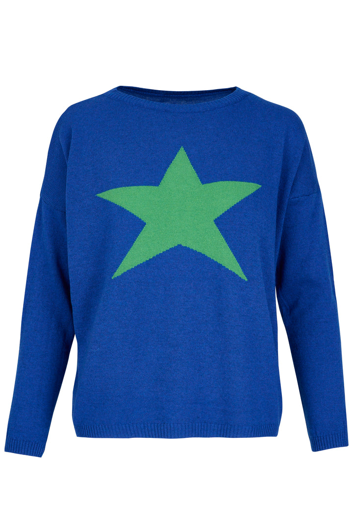 Cashmere Mix Sweater in Royal Blue with Green Star