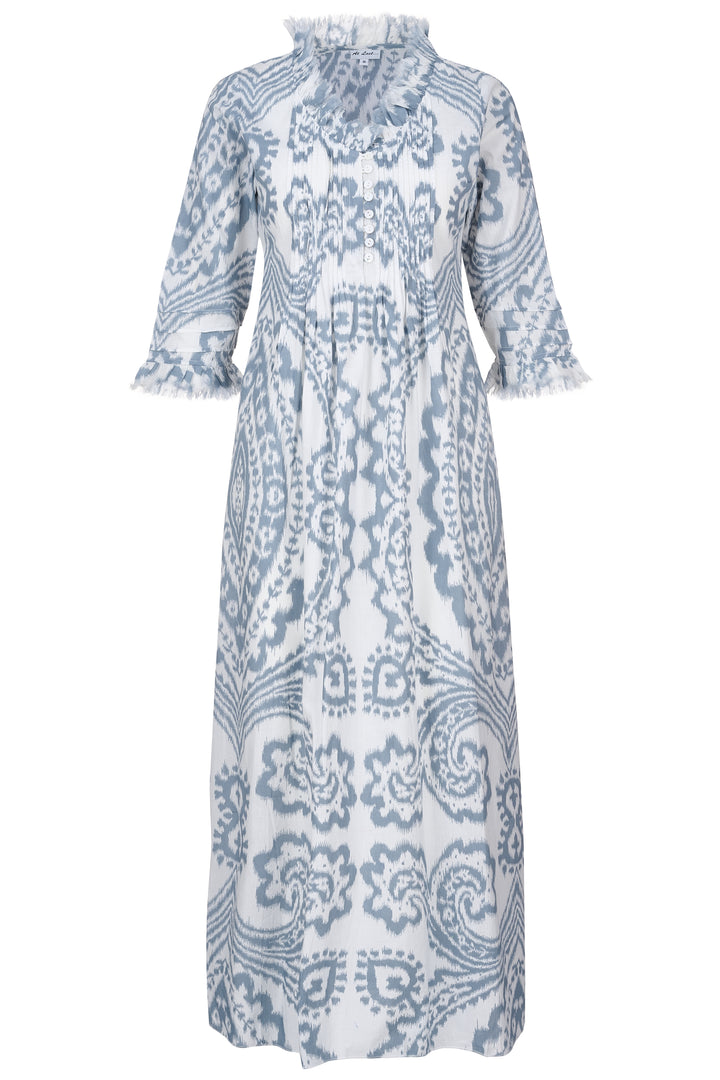 Cotton Annabel Maxi Dress in Grey & White Ikat