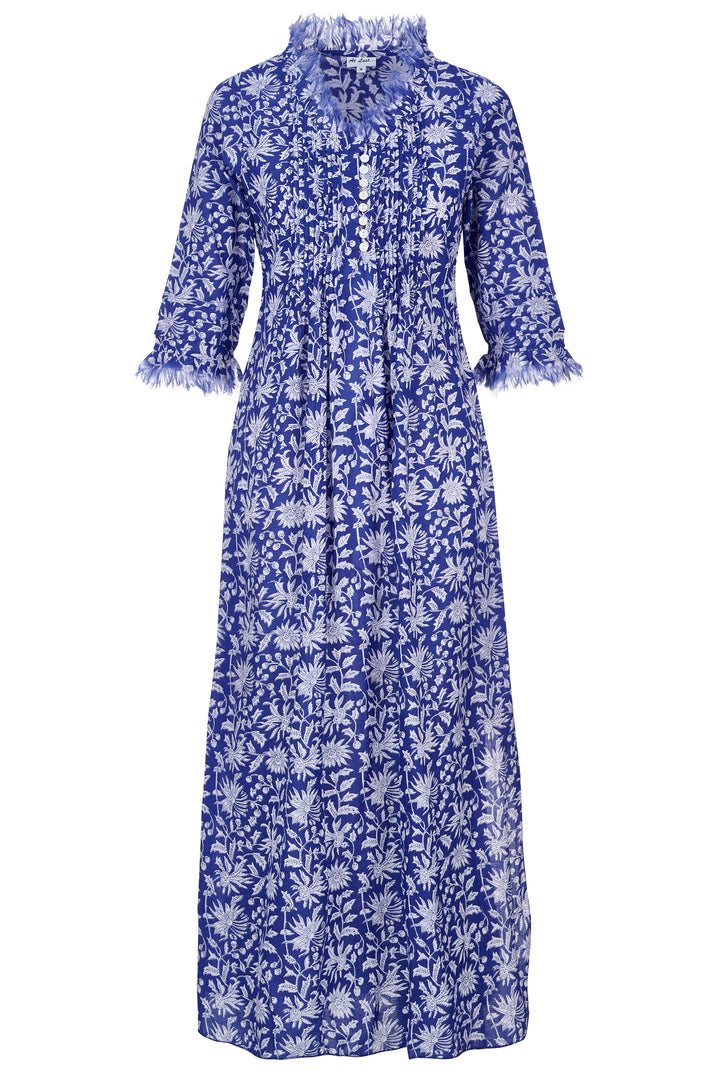 Cotton Annabel Maxi Dress in Blue with White Flower