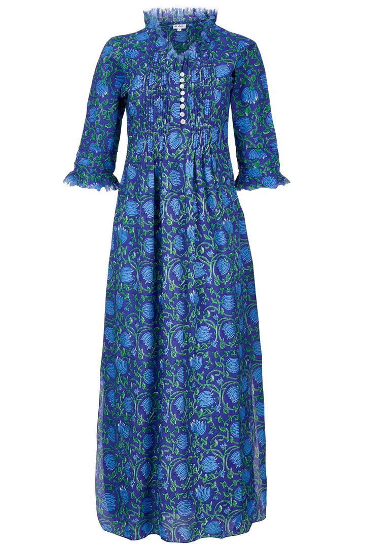 *NEW* Cotton Annabel Maxi Dress in Royal Blue with Blue & Green Flower