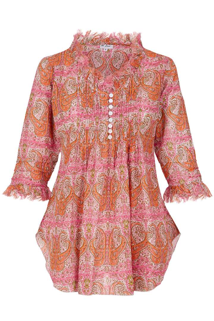 Sophie Cotton Shirt in Pink & Ochre Paisley