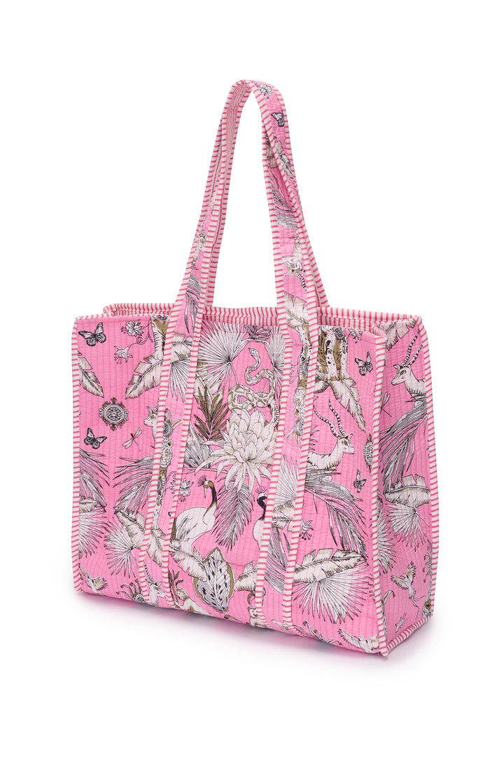 Cotton Tote Bag In Pink Tropical