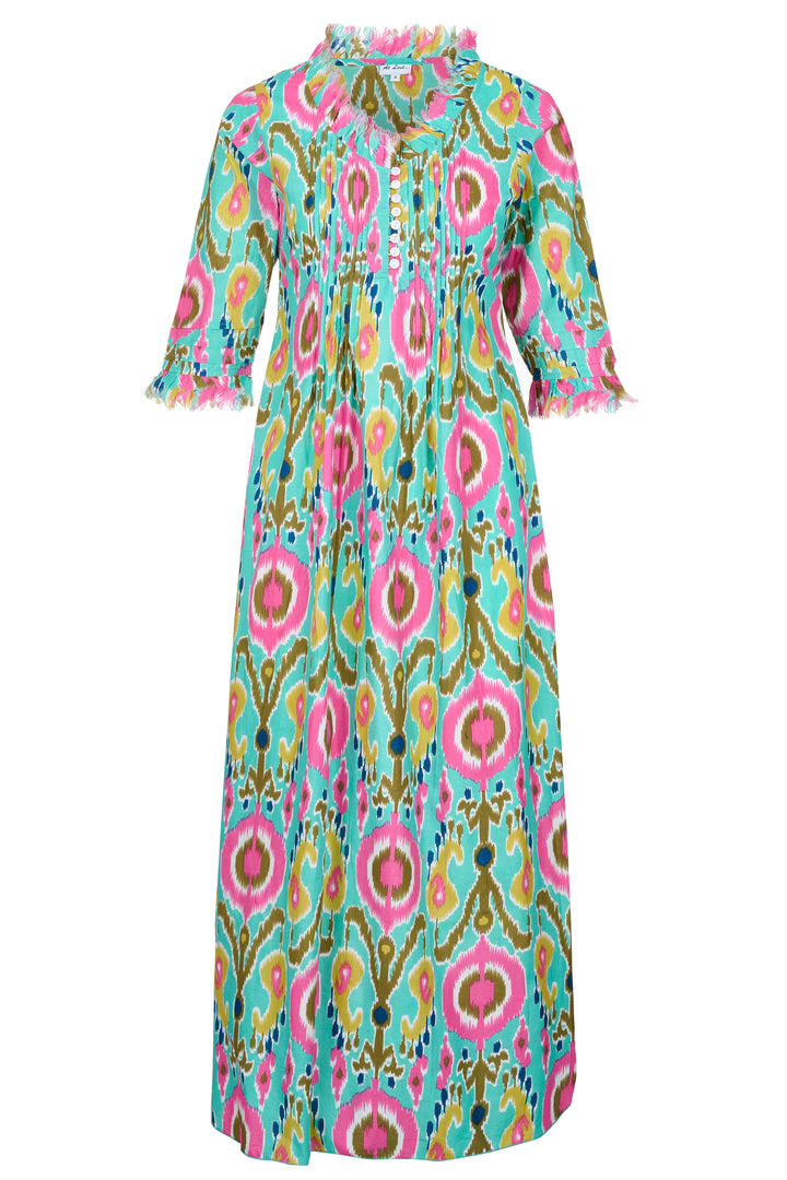 Cotton Annabel Maxi Dress in Turquoise Multi Ikat