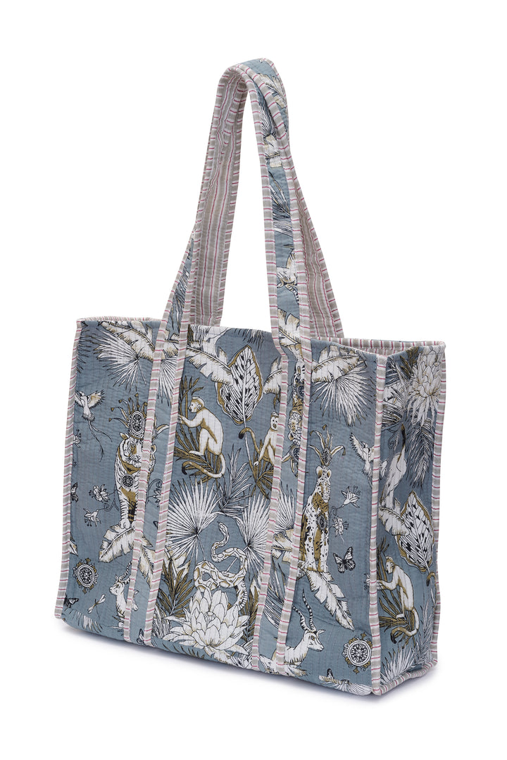 Cotton Tote Bag In Grey Tropical