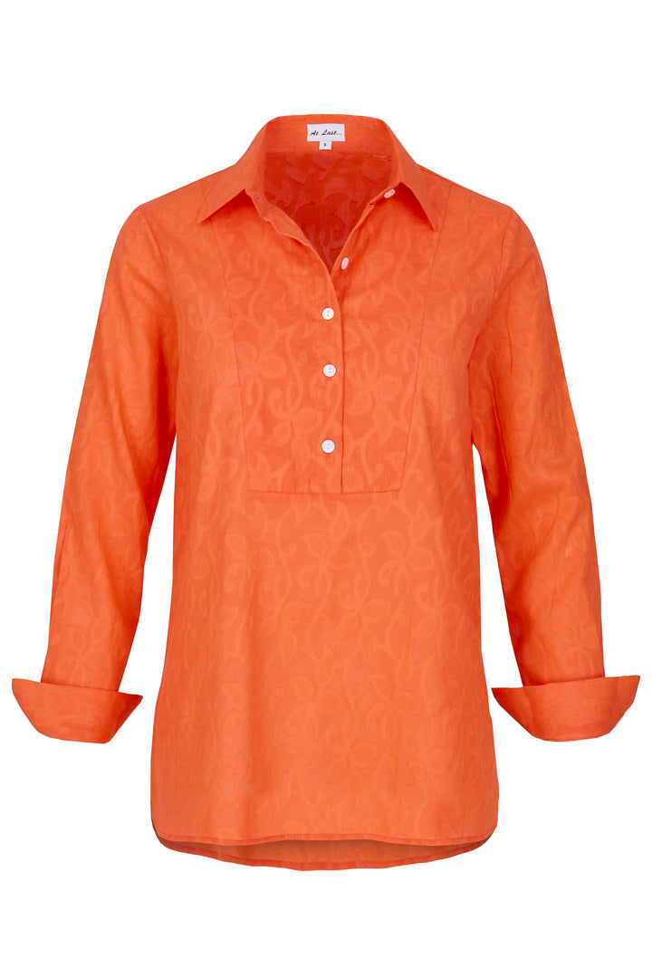 Cotton Mayfair Shirt in Hand Woven Hot Orange