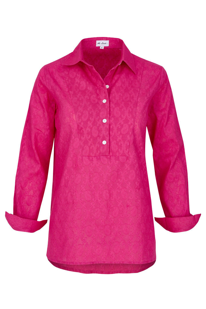 Cotton Mayfair Shirt in Hand Woven Hot Pink