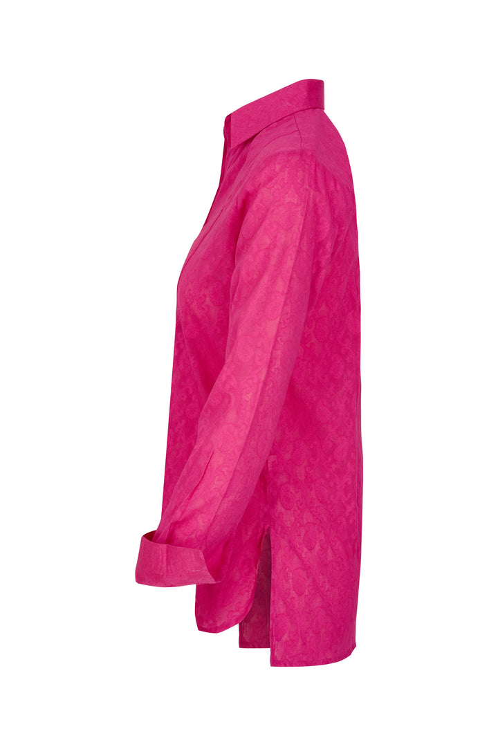 Cotton Mayfair Shirt in Hand Woven Hot Pink