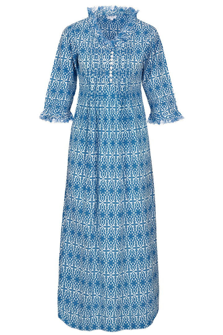 Cotton Annabel Maxi Dress in Royal Blue & White