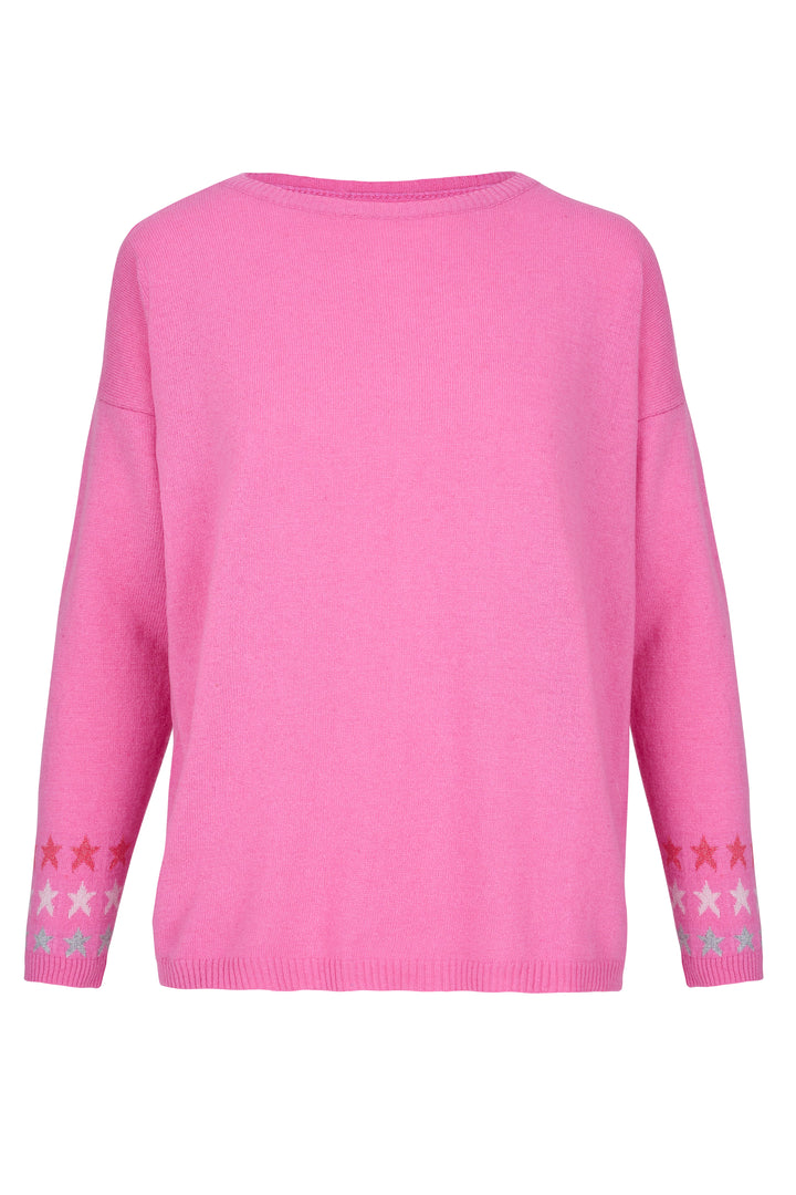Cashmere Mix Sweater in Pink with Multi Star Cuff