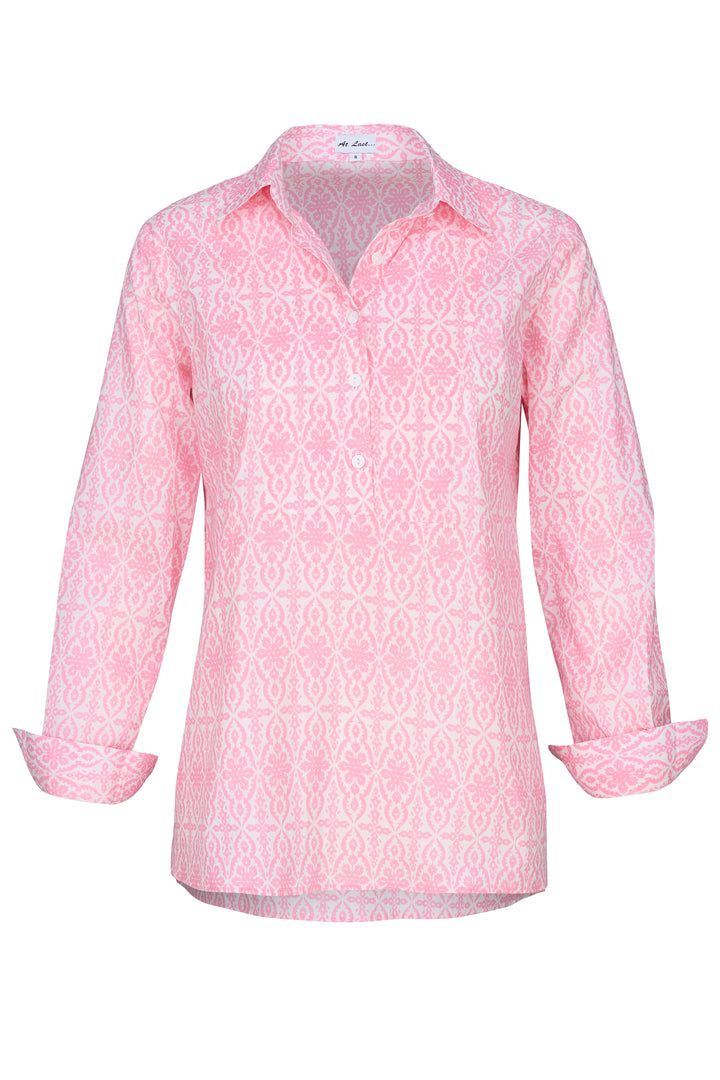 Cotton Mayfair Shirt in Baby Pink & White