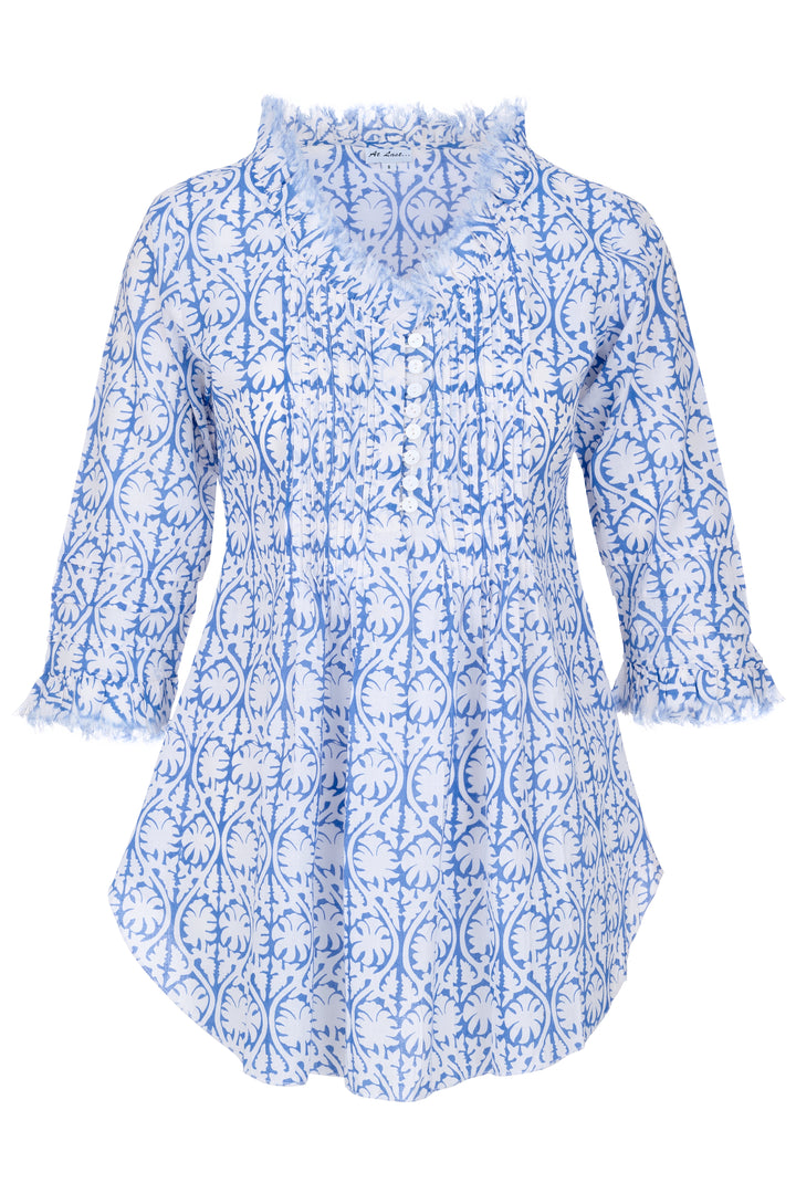 Sophie Cotton Shirt in White with Blue Fern