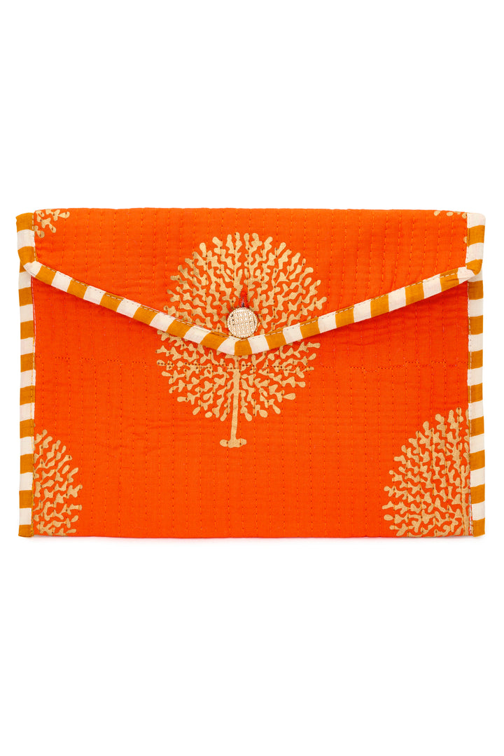 Cotton Clutch Bag In Tangerine & Gold