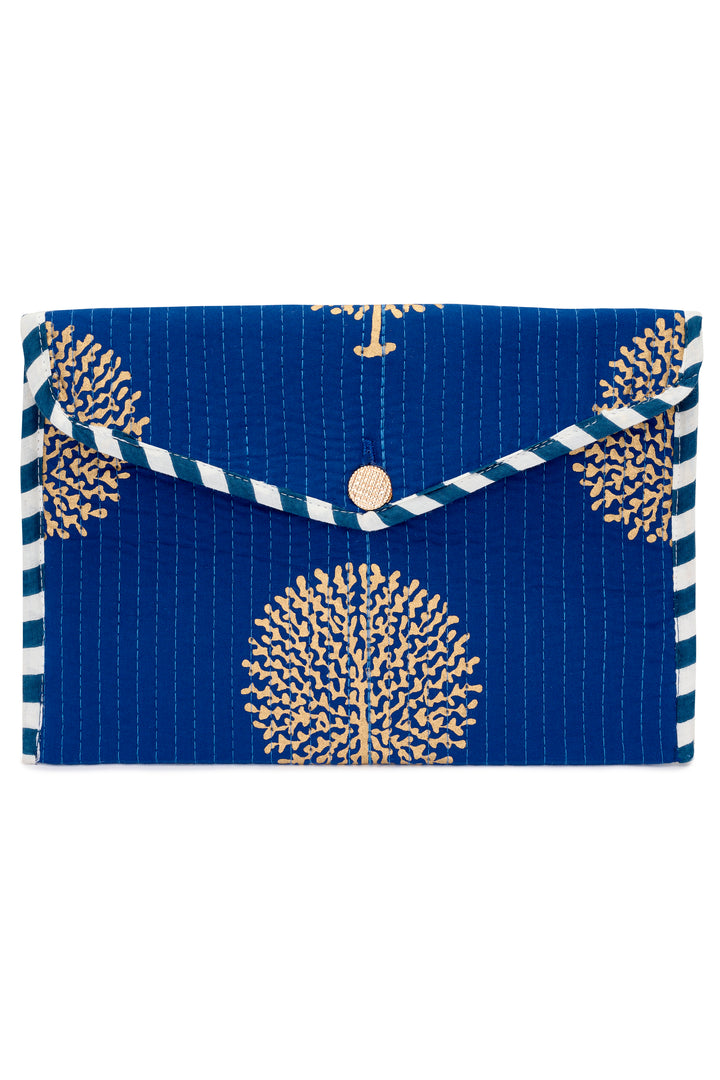 Cotton Clutch Bag In Marrakesh Blue & Gold