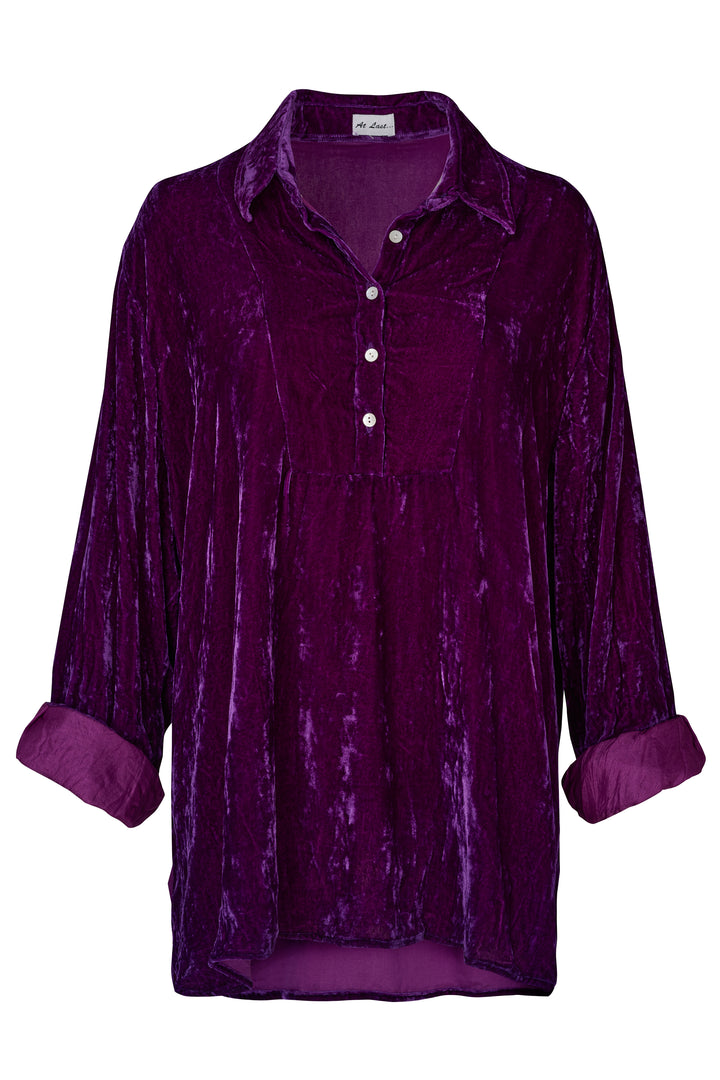 Ava Oversized Silk Velvet Shirt In Amethyst