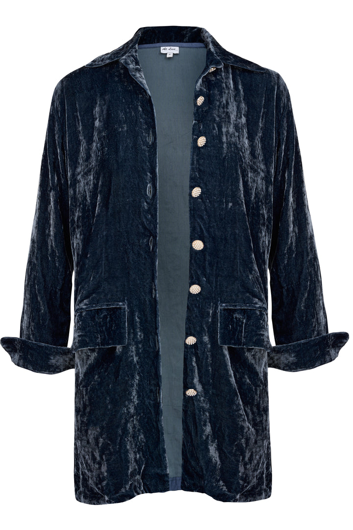 Bonnie Silk Velvet Shirt/Jacket In Slate Grey