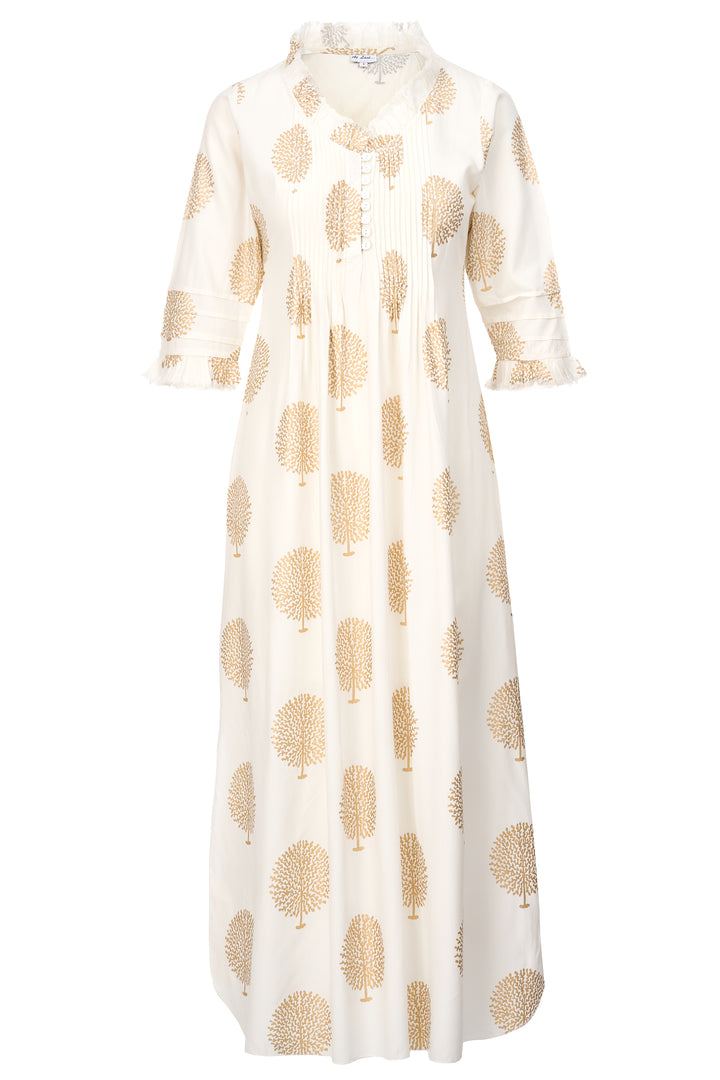 Cotton Annabel Maxi Dress in White & Gold