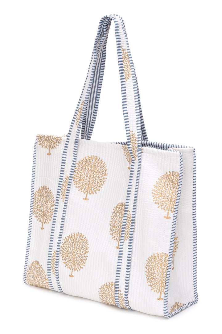 Large Cotton Tote Bag In White & Gold