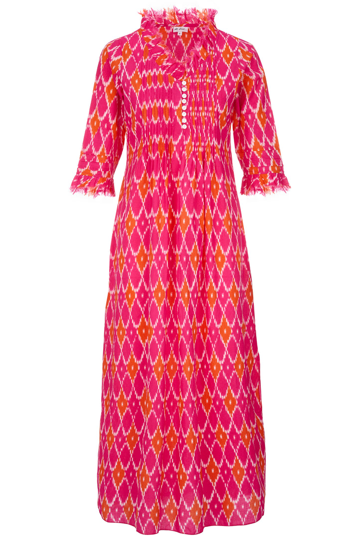 Cotton Annabel Maxi Dress in Fuschia & Orange Diamond