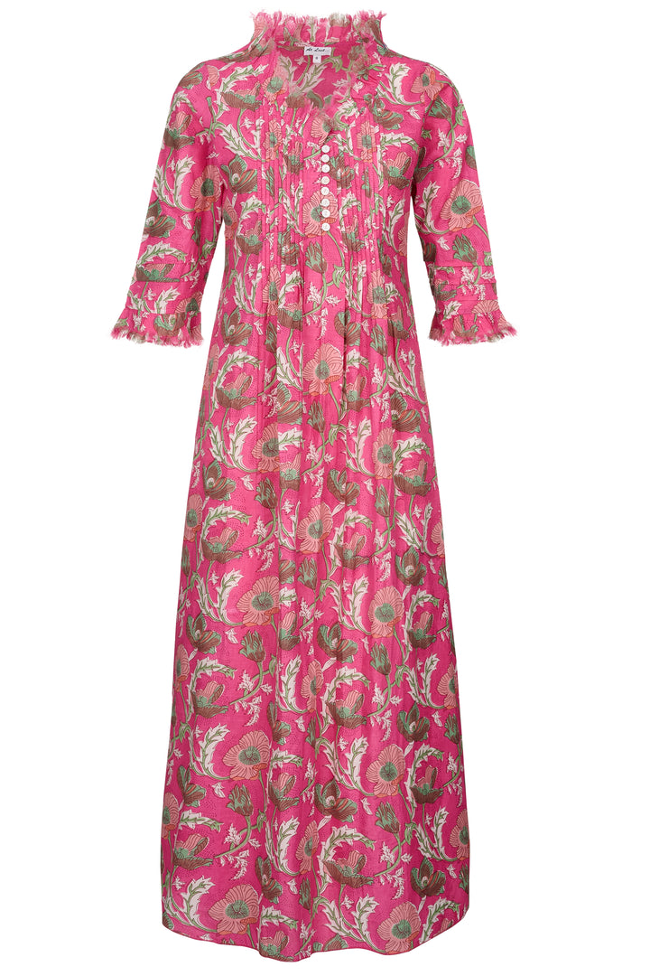 Cotton Annabel Maxi Dress in Pink & Green Flower