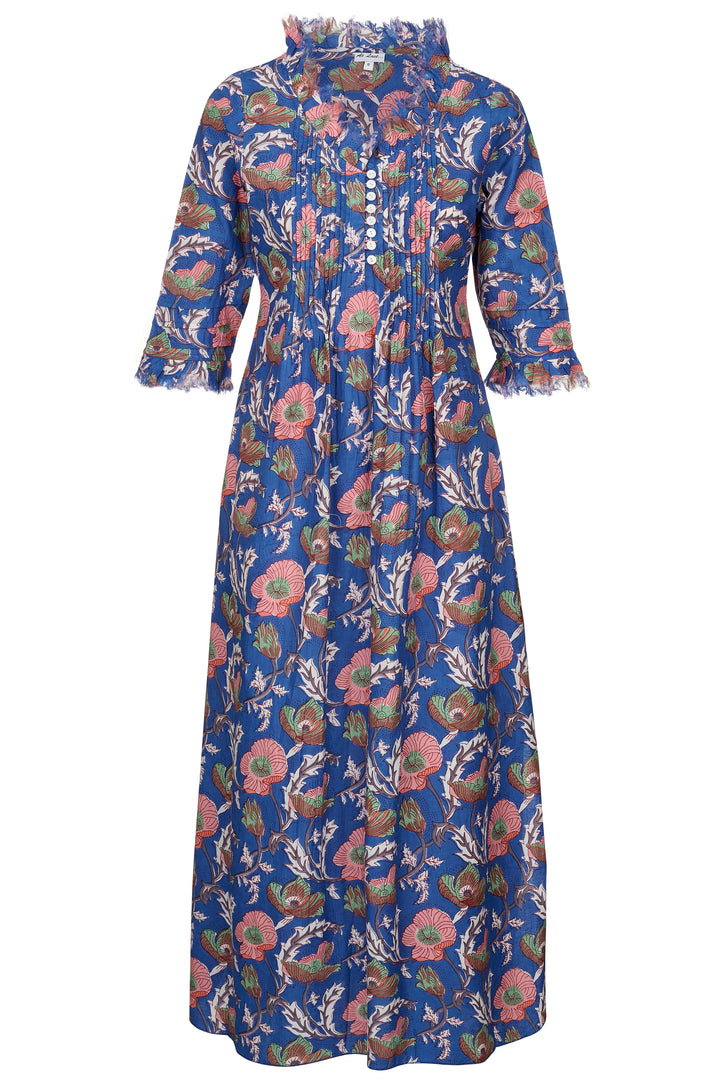 Cotton Annabel Maxi Dress in Royal Blue & Coral Flower