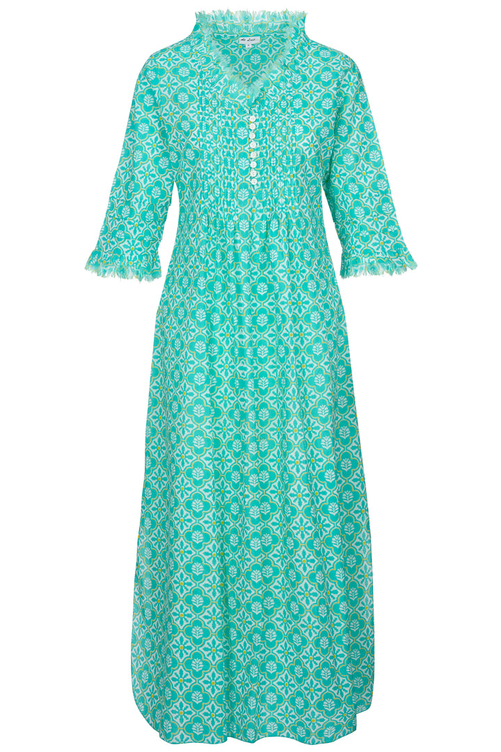 Cotton Annabel Maxi Dress in Turquoise & White Flower