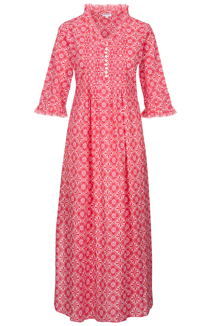 Cotton Annabel Maxi Dress in Coral & White Flower