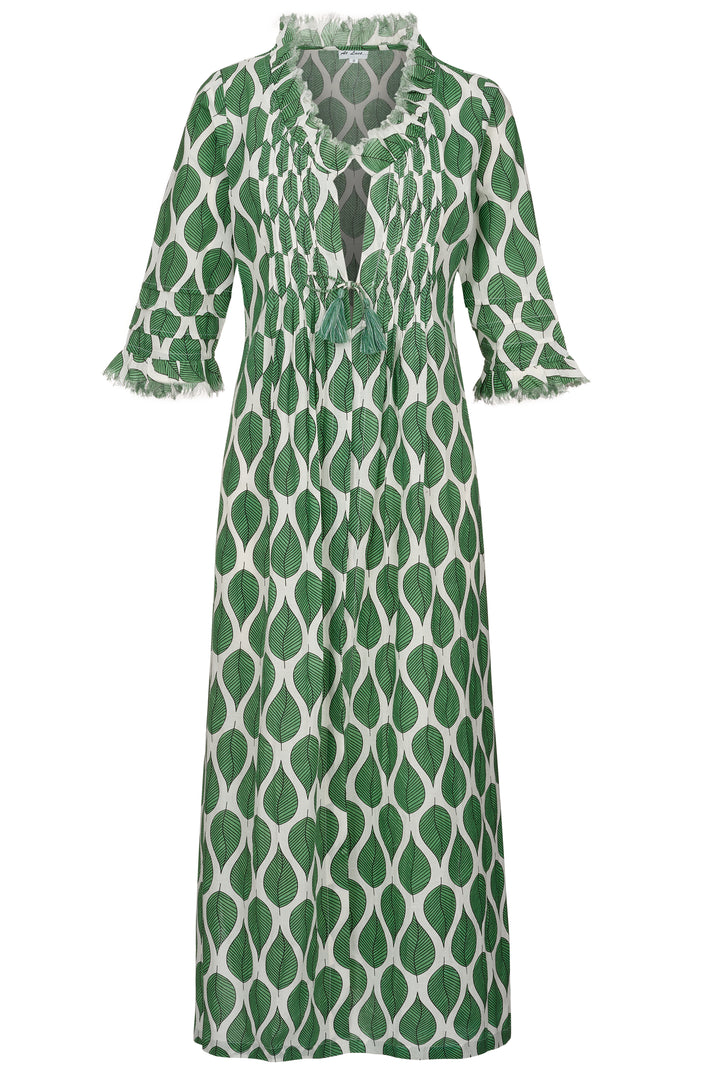 Cotton Annabel Maxi Coat in Green Leaf