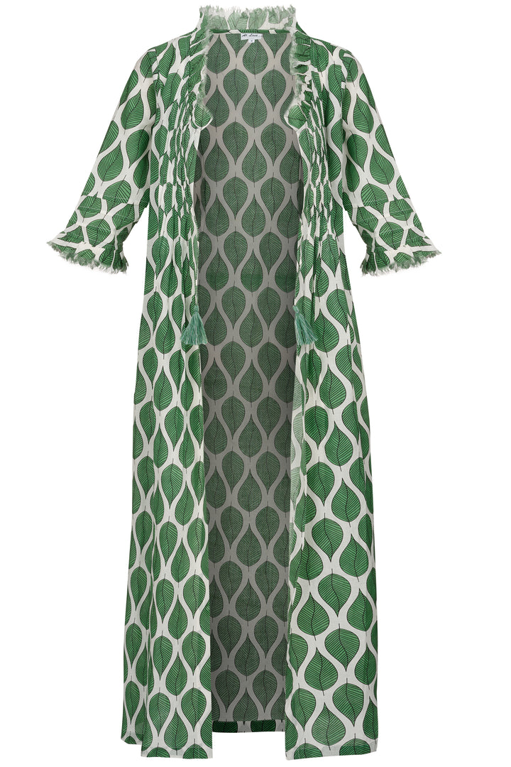 Cotton Annabel Maxi Coat in Green Leaf