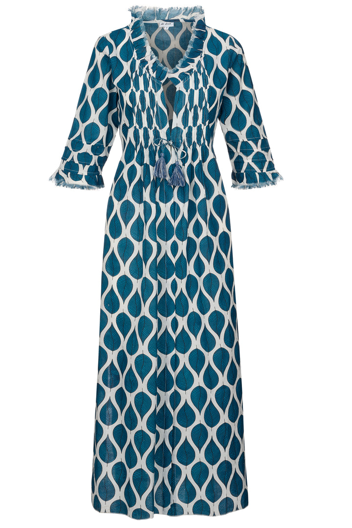 Cotton Annabel Maxi Coat in Blue Leaf