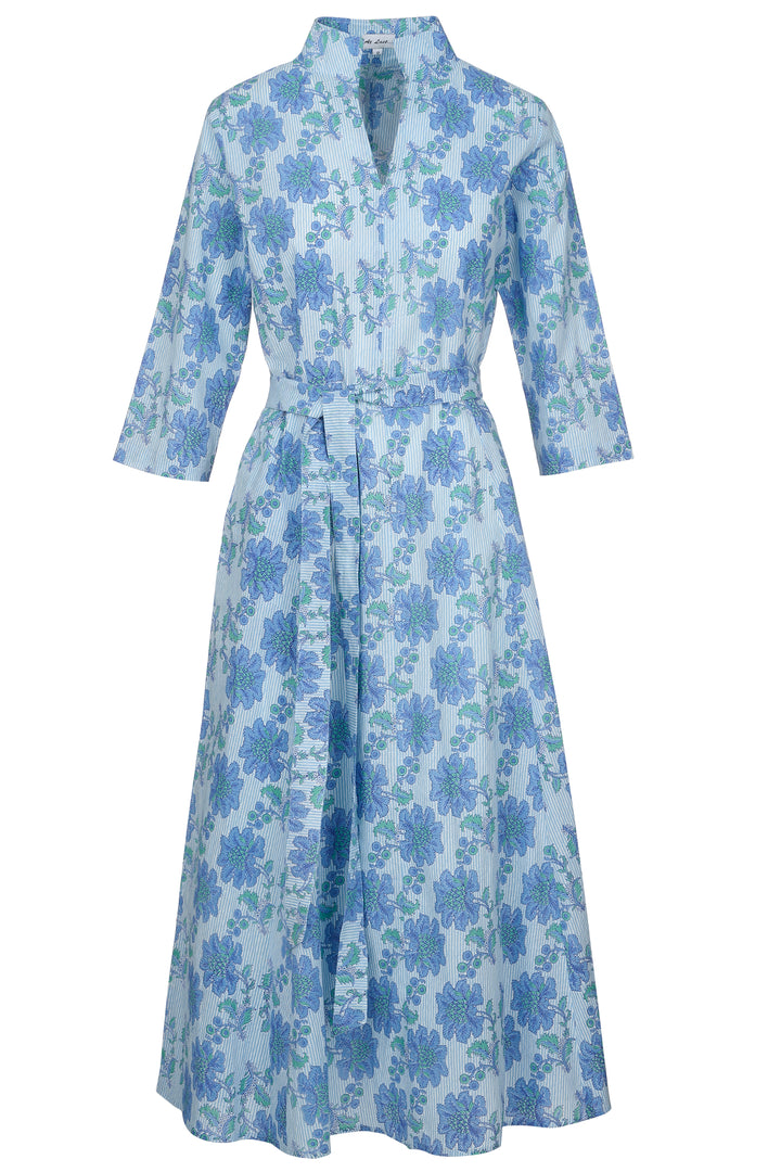 *PRE-ORDER - Coming Soon* Cotton Chelsea Midi Dress in Blue Pinstripe