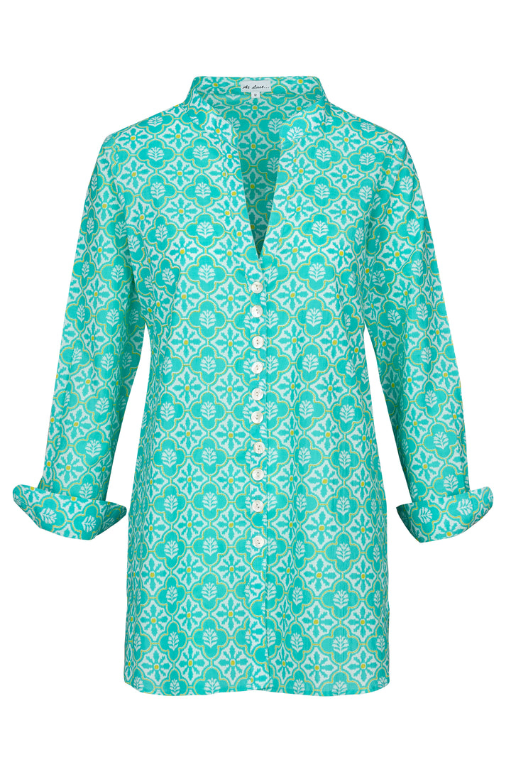 *PRE-ORDER - Coming Soon* Cotton Louise Shirt in Turquoise & White Flower