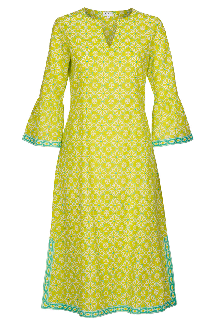 Cotton Belle Kaftan Dress in Lime & White Flower