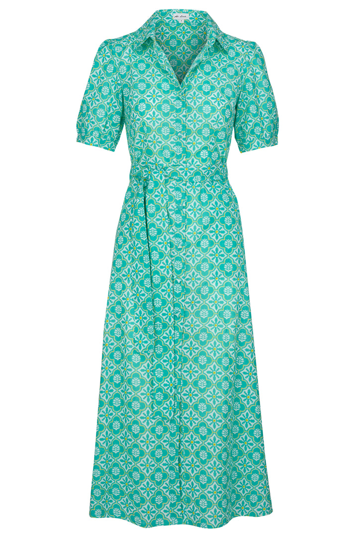 Cotton Maddie Dress in Turquoise & White Flower