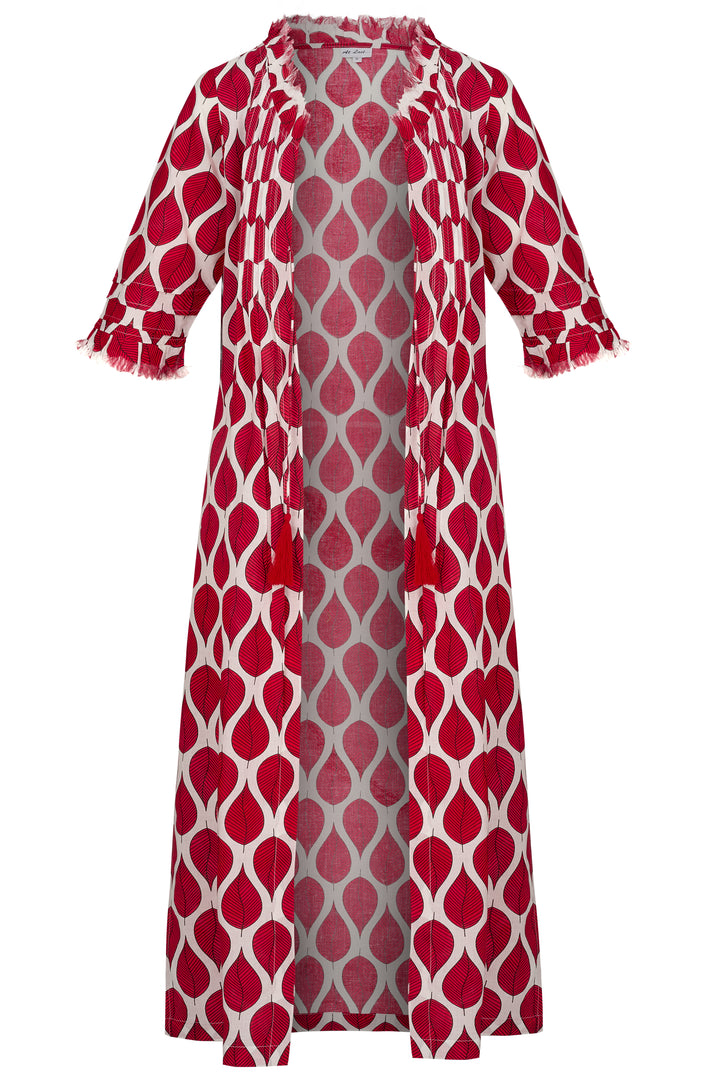 Cotton Annabel Maxi Coat in Red Leaf