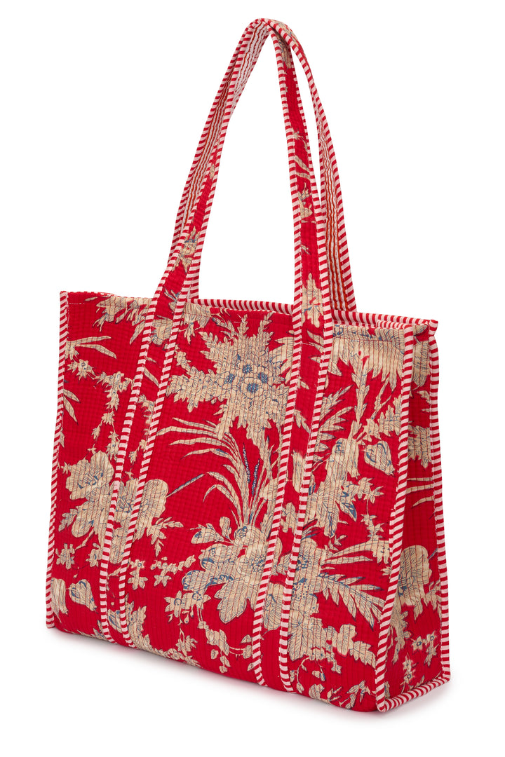 Large Cotton Tote Bag In Red Floral