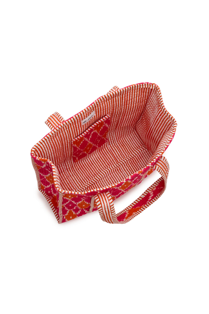 Medium Cotton Tote Bag In Fuschia & Orange Diamond