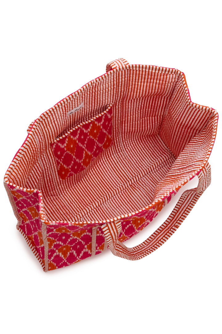 Large Cotton Tote Bag In Fuschia & Orange Diamond