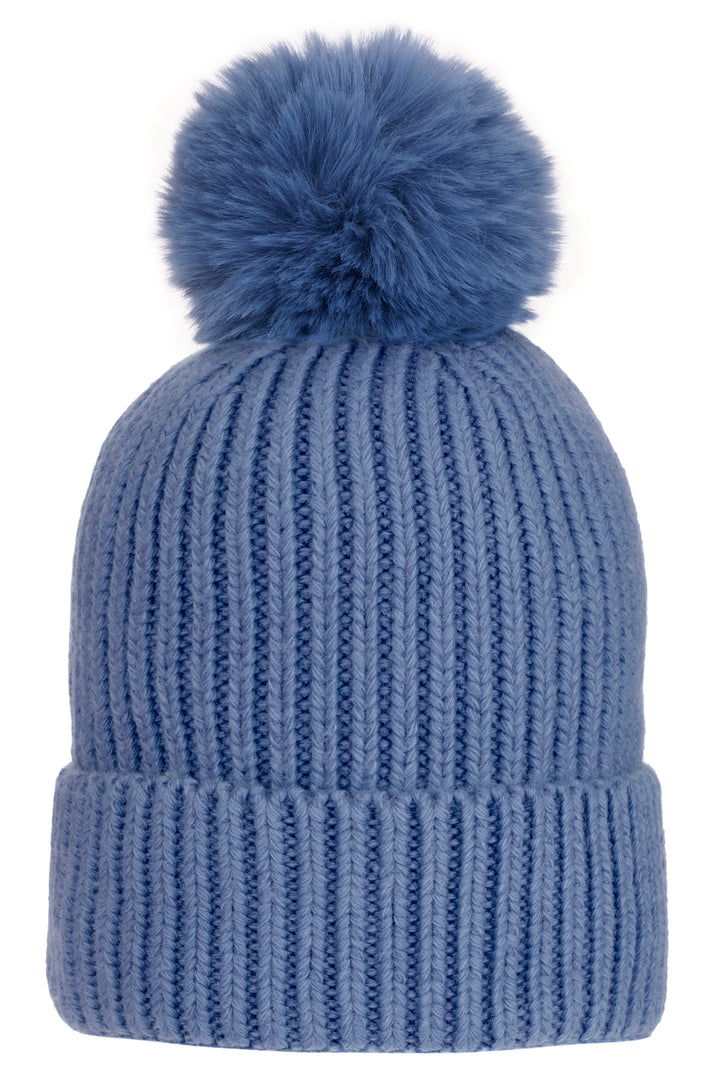Super Soft Chunky Cashmere Mix Hat with Pom Pom in Denim