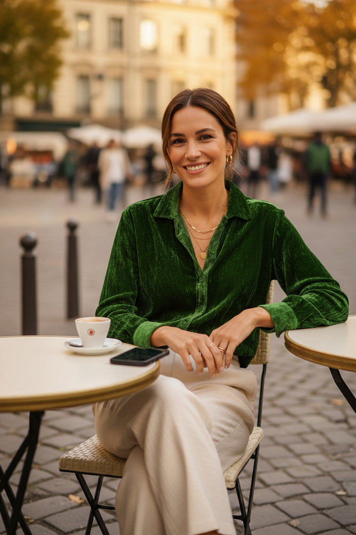 Silk Velvet Karen Shirt In Grass Green