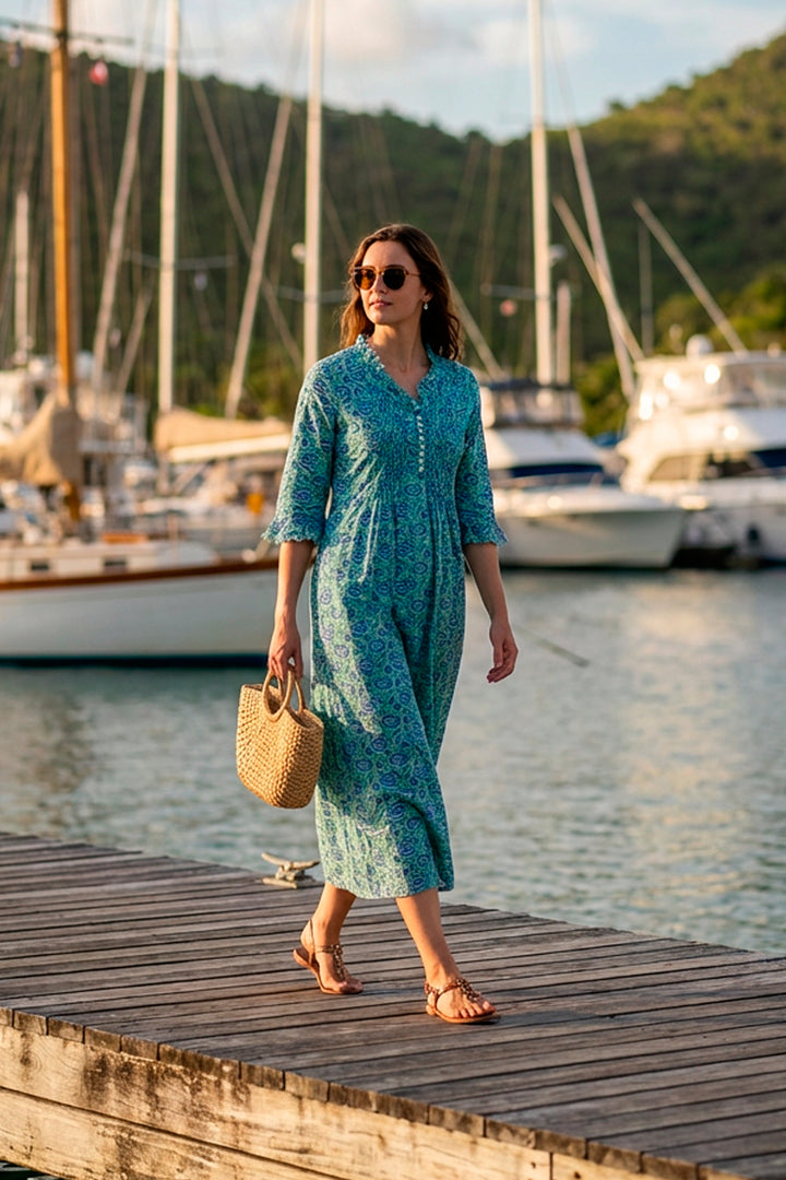 Cotton Annabel Maxi Dress in Seagreen
