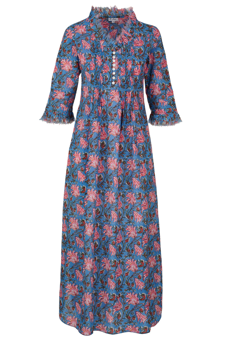Cotton Annabel Maxi Dress in Wedgewood & Pink Flower