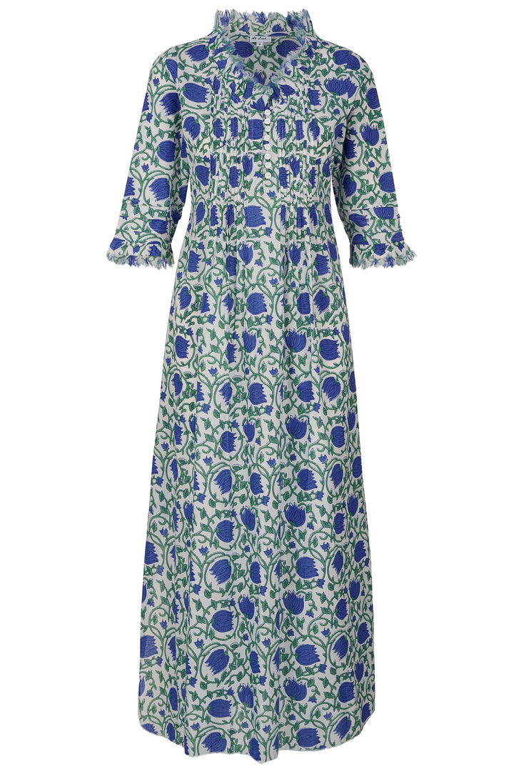 Cotton Annabel Maxi Dress in Green & Blue Vine