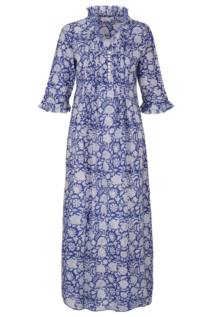 Cotton Annabel Maxi Dress in Blue with White Flower