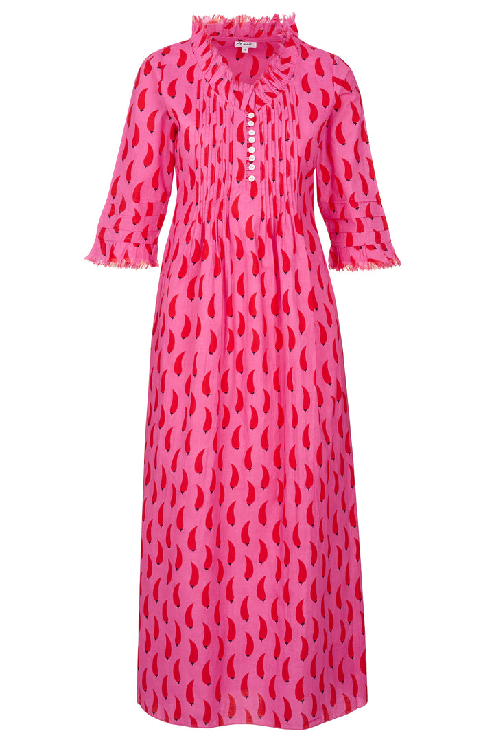 Cotton Annabel Maxi Dress in Pink Chilli